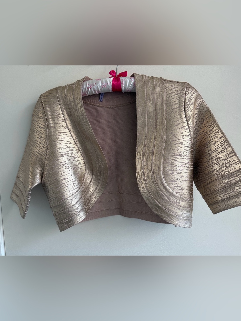 Herve Leger Brilynn Rose Gold Cropped Jacket Bolero cocktail S